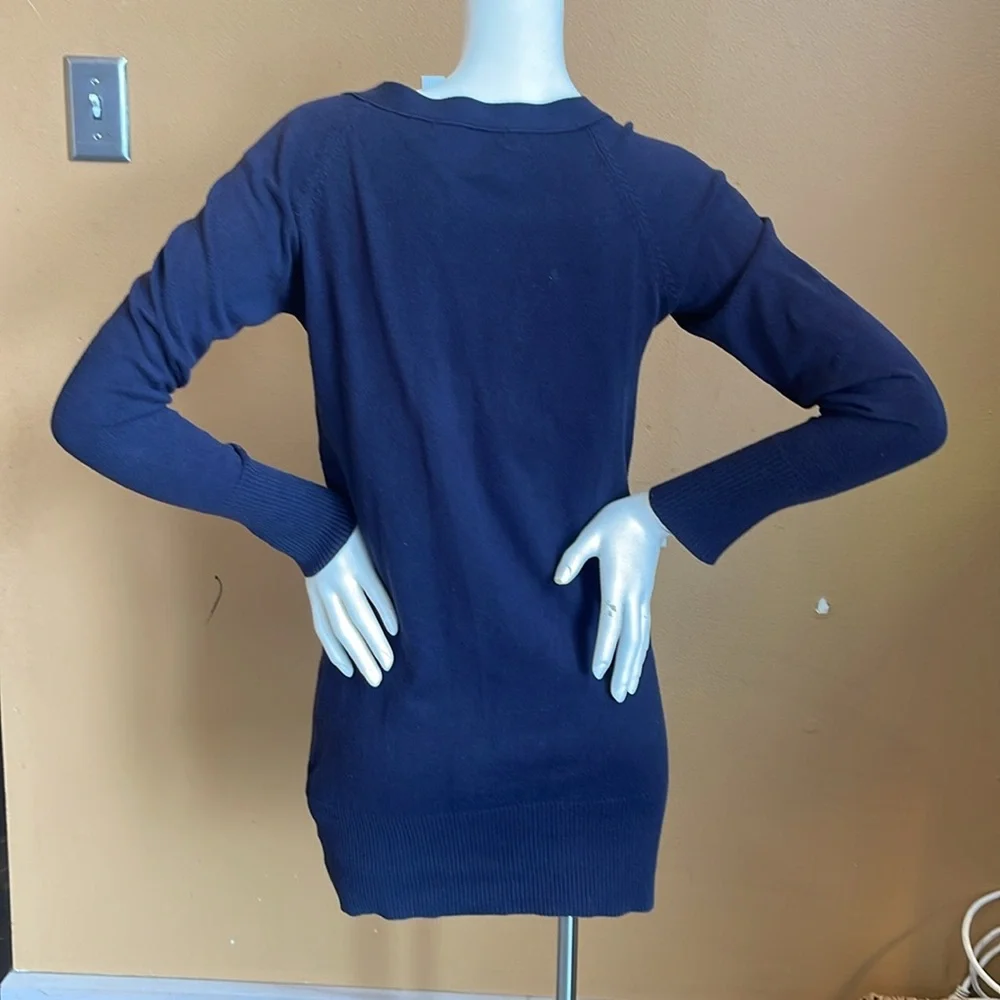 ZARA Long fine knit Navy Blue Button-Up Cardigan Size L